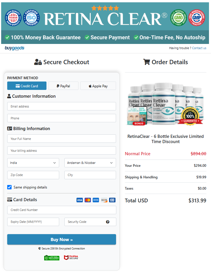 RetinaClear Checkout Page